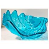Lucite Clam Shell Bowl - Mid Century Modern Turquoise