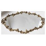 Vintage Hollywood Regency Gold Leaf Trim Mirrored Tray