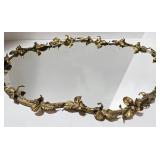 Vintage Hollywood Regency Gold Leaf Trim Mirrored Tray
