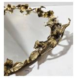 Vintage Hollywood Regency Gold Leaf Trim Mirrored Tray