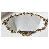 Vintage Hollywood Regency Gold Leaf Trim Mirrored Tray
