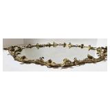 Vintage Hollywood Regency Gold Leaf Trim Mirrored Tray