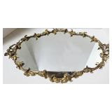 Vintage Hollywood Regency Gold Leaf Trim Mirrored Tray