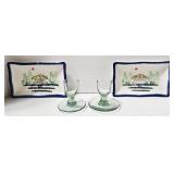 Towang Hand Painted Ceramics Plates (Set of 2) & Green Glass Egg Cups