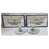 Towang Hand Painted Ceramics Plates (Set of 2) & Green Glass Egg Cups