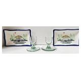 Towang Hand Painted Ceramics Plates (Set of 2) & Green Glass Egg Cups