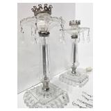 Vintage Pair of Glass Lamps with Hanging Crystals
