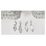 Vintage Pair of Glass Lamps with Hanging Crystals