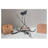 Metal Branch with Enamel Butterfly & Flowers - Copper Bookends with Bible Verses
