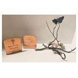Metal Branch with Enamel Butterfly & Flowers - Copper Bookends with Bible Verses