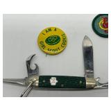 Vintage Lot of Girl Scout Memorabilia Including Kutmaster Utica NY USA Folding Knife, Girl Scout Pins & Patches