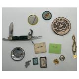 Vintage Lot of Girl Scout Memorabilia Including Kutmaster Utica NY USA Folding Knife, Girl Scout Pins & Patches