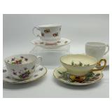 4 Sets Vintage Tea Cups & Saucers - Floral, Fruit & Sweet Violet Patterns