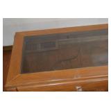 Wooden Coffee Table with Glass Top on Casters - Vintage Mid-Century