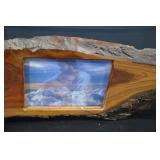 Live-Edge Hardwood Slab with Built-In Photo Frame & Display Stand