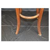 Vintage Wooden Plant Stand - Woven Cane Seat, Curved Legs & Brass Foot Rings