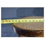 Vintage Wooden Plant Stand - Woven Cane Seat, Curved Legs & Brass Foot Rings