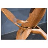 Carved Round Wooden Accent Table - Floral Border, 16 in Dia