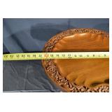 Carved Round Wooden Accent Table - Floral Border, 16 in Dia