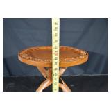 Carved Round Wooden Accent Table - Floral Border, 16 in Dia