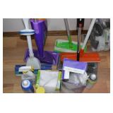 Assorted Cleaning Tools & Supplies - Mops, Brooms, Buckets, Sponges & Accessories