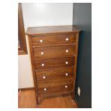Chest of Drawers - Oak Finish Tall 6-Drawer Dresser with White Ceramic Knobs