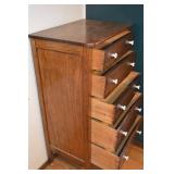 Chest of Drawers - Oak Finish Tall 6-Drawer Dresser with White Ceramic Knobs