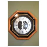Royce Quartz Wall Clock - Octagonal Wood Frame, Silver Dial