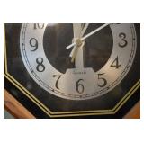 Royce Quartz Wall Clock - Octagonal Wood Frame, Silver Dial