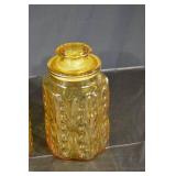 Amber Glass Apothecary Jars with Lids - Set of 4 Vintage Patterned Jars