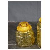 Amber Glass Apothecary Jars with Lids - Set of 4 Vintage Patterned Jars