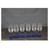 Crystal Wine Glasses - Cobalt Blue Stems & Gold Rim (Lot of 6)