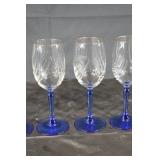 Crystal Wine Glasses - Cobalt Blue Stems & Gold Rim (Lot of 6)