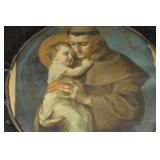 Round Religious Plaque - Brown-Robed Figure Holding Child