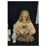 Sacred Heart Devotional Figurines Set - 3 Large Statues with Bases & Mary