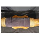 Natural Longhorn Bull Horns on Carved Wood Stand with Rope Wrap - 60 in Overall