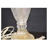 Crystal Cut Glass Table Lamp with Beige Fabric Shade
