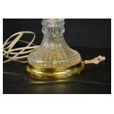 Crystal Cut Glass Table Lamp with Beige Fabric Shade