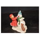 Holiday Figurines Trio - Santa Sleigh, Snowman with Scarf, Sledding Kids