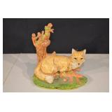 Fox Figurine on Tree Branch Base - Hand-Painted Display Sculpture