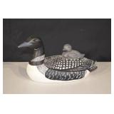 Mallard Duck Decoy With Duckling On Back - Wooden Carved Folk Art Sculpture