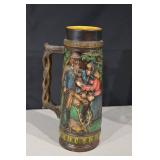 German Ceramic Beer Stein with Hand-Painted Relief Scene and Deer Motif
