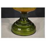 Antique Green Glass Oil Lamp with Clear Chimney & Brass Burner