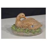 Duck Figurine - Mother Duck With Two Ducklings On Rock Base