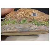 Duck Figurine - Mother Duck With Two Ducklings On Rock Base