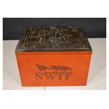 NWTF Keepsake Box - Embossed Lid, Orange Interior Wood Jewelry Box