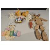 Easter Decor Bundle - Plush Bunnies, Wooden Rabbit, Pastel Eggs & SPRING Banner