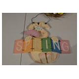 Easter Decor Bundle - Plush Bunnies, Wooden Rabbit, Pastel Eggs & SPRING Banner
