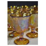 Grapes & Leaves Carnival Glass Goblets with Pitcher - Iridescent Amber Set