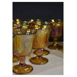 Grapes & Leaves Carnival Glass Goblets with Pitcher - Iridescent Amber Set